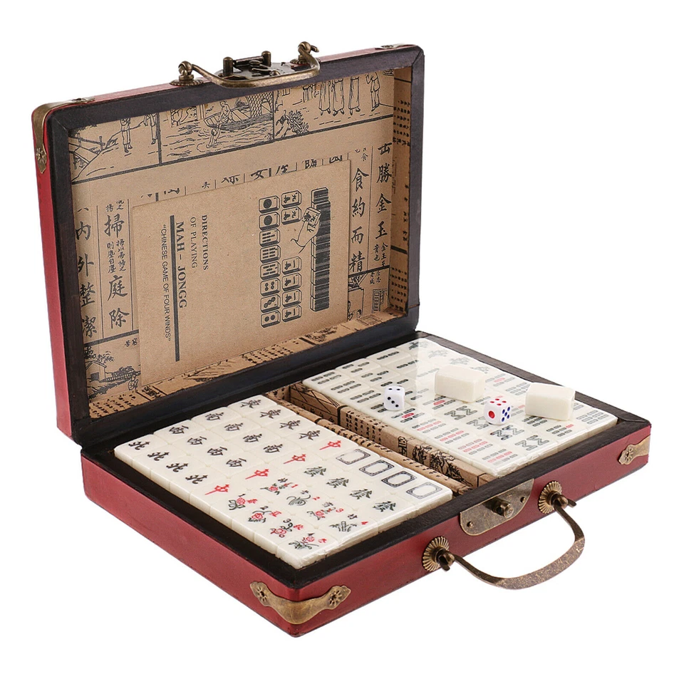 Vintage Chinese Mahjong Set Traditional 144 Tiles Mah-Jong Game Set w/ Case Box - Image 2 of 4