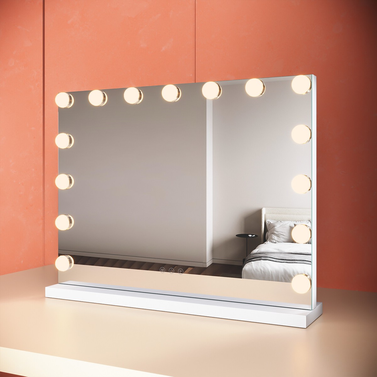 Hollywood Schminkspiegel Mit Licht (58x45 Cm) – 15 Dimmbare LED Lampen, 3 Farbtemperaturen, Touch