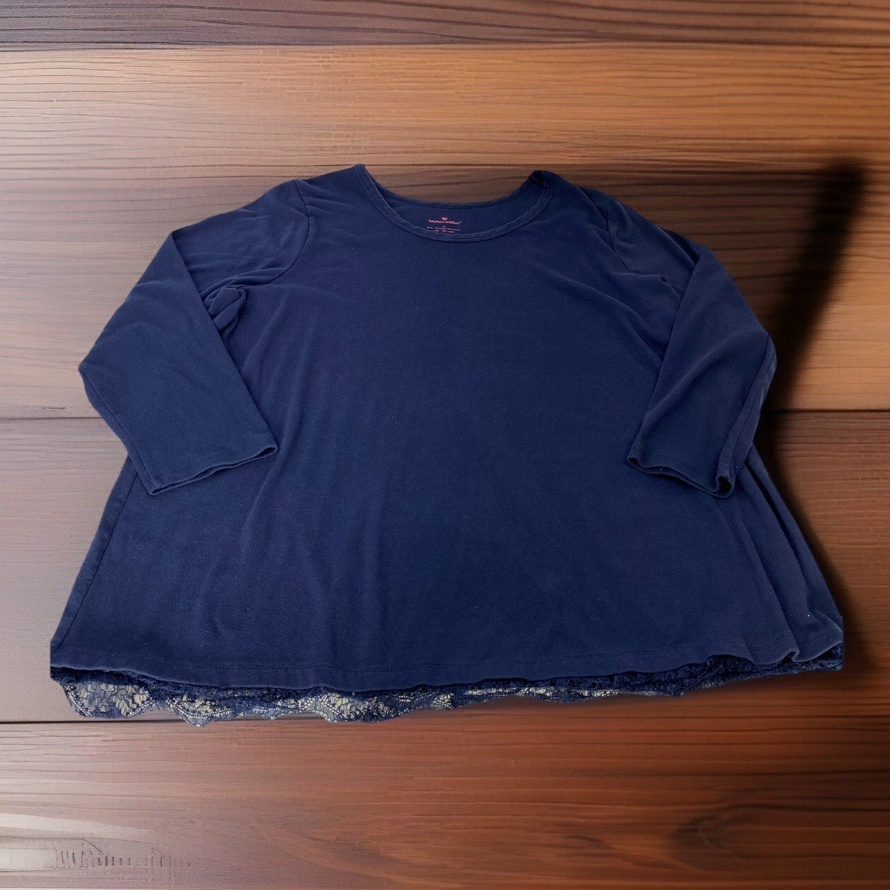 Woman Within Womens 2X Dark Navy Blue Long Sleeve Crew Neck Cotton T Shirt