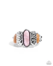 Paparazzi Natural Neutrality - Pink - Marbled Pink & Orange Stone - Silver Ring