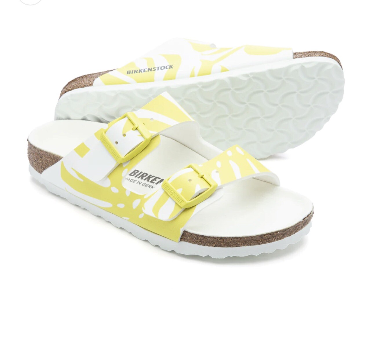 NEW WOMENS SIZE 6 BIRKENSTOCK ARIZONA BF MONSTERA WHITE/LIME SOUR NARROW FIT