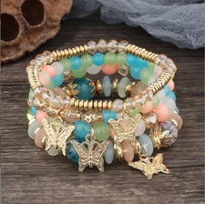 Stack Layering Beads Wrap Bracelet W/ Charms Bohemian Stretch Multi-Color Unisex