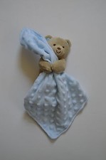 Child of Mine by Carter's Bear Lovey Security Blanket Tan Blue Minky Dot Rattle