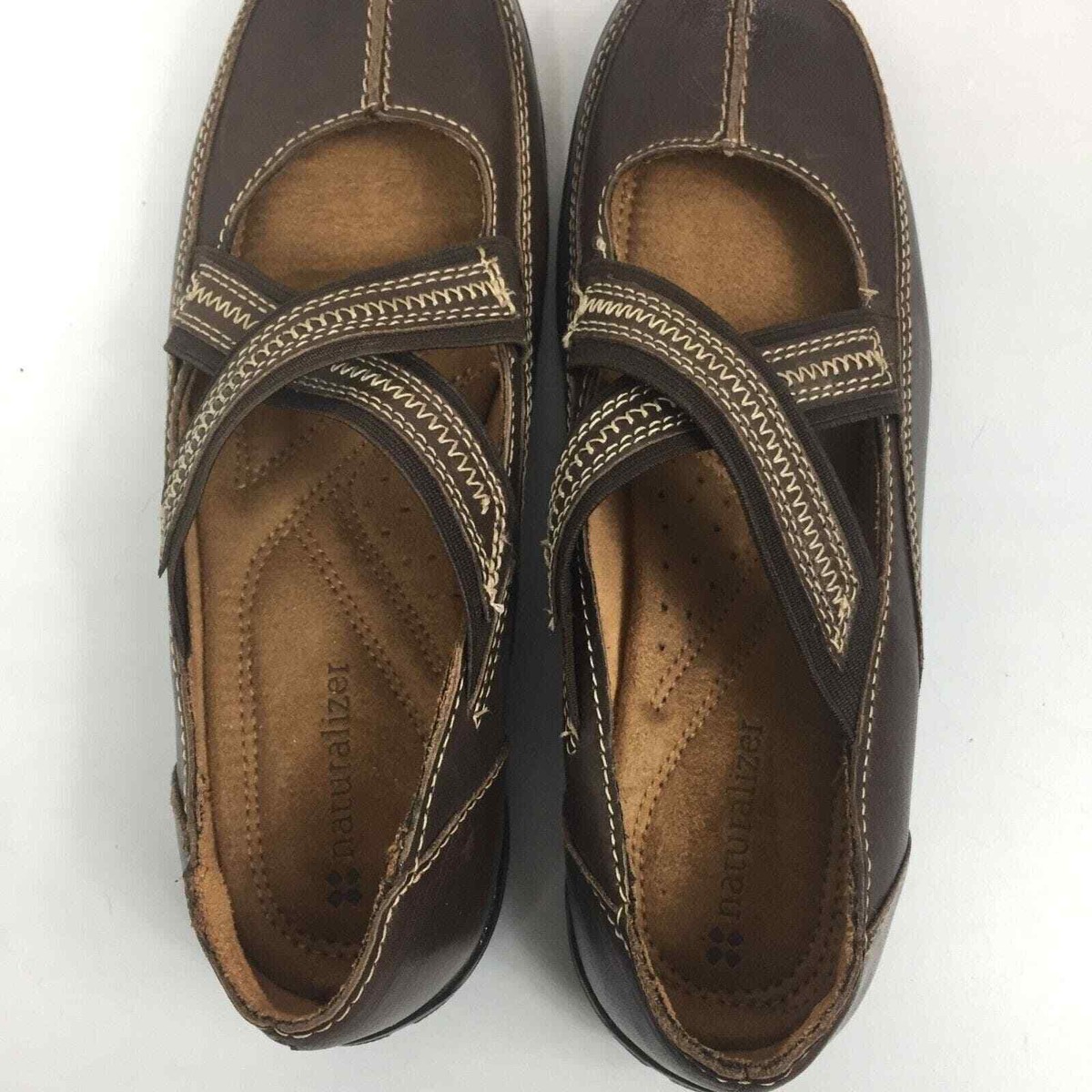 Naturalizer Womens Size 6 M Brown Leather Slip On Flats Cross