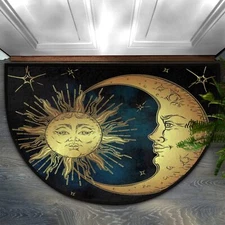 Half Round Rugs Ancient Antique Sun Moon Star Semicircular Indoor Door Mat En...