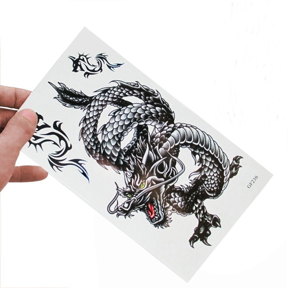 Flash Tattoo Dragon Noir Résistant à L'eau Noir - Flash Tattoo Résistant à L 'eau Pour Fête Ou Plage Tatouage Temporaire Dragon, image size:960x960
