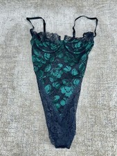 Vintage Victoria's Secret Bodysuit Lingerie Teddy MEDIUM Green Lace Made in USA