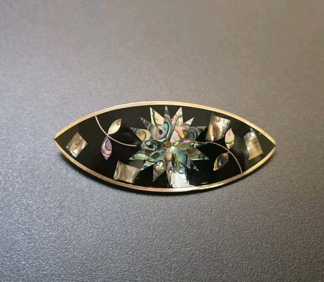 Vintage Mid-Century Alpaca Mexico Inlay Abalone Hair  display picture 3
