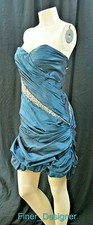 Mac Duggal peacock short ruched Dress diagonal beading sexy knee gown 4 NWT $263