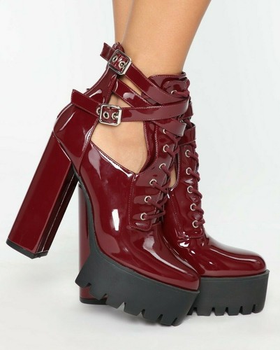 platform patent leather red booties