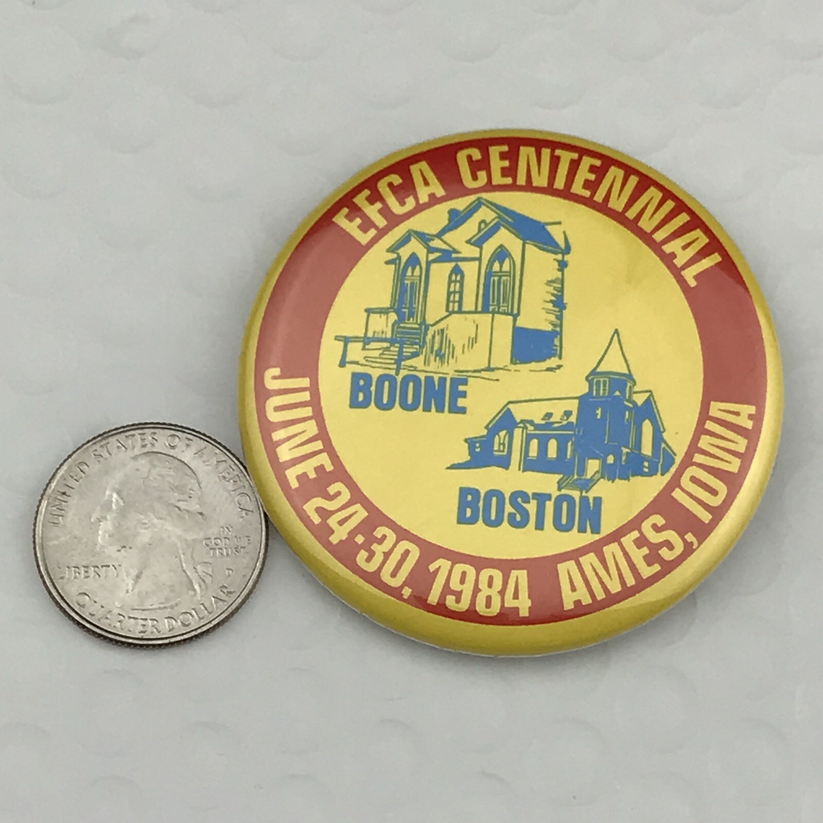 Ames Iowa 1984 Festival Vintage Pin Button Boone Boston EFCA Centennial
