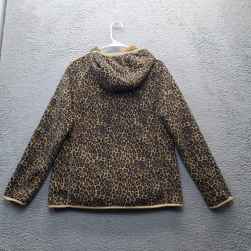 Covington 抓绒夹克女式 M 多豹纹双面连帽全拉链 — 第 2/4 张图片