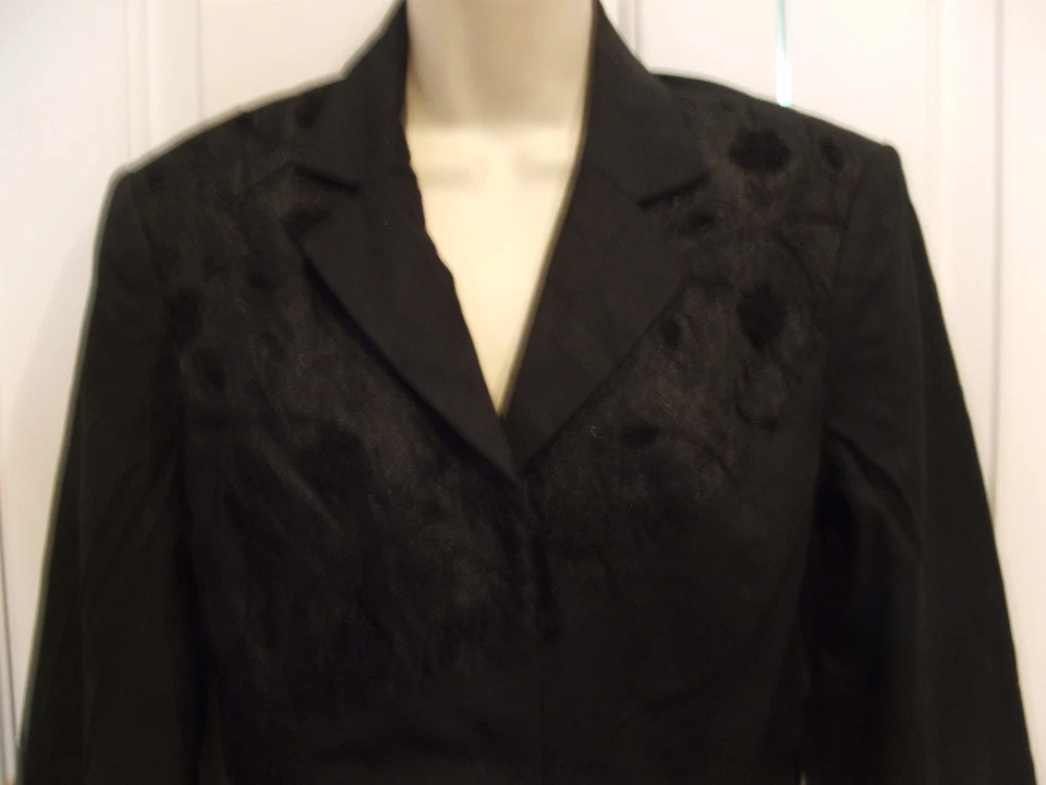 NUEVO CON ETIQUETAS NEGRO TOTALMENTE FORRADO MEZCLA DE LINO AJUSTADO Chaqueta talla 8 Foto 3 de 4