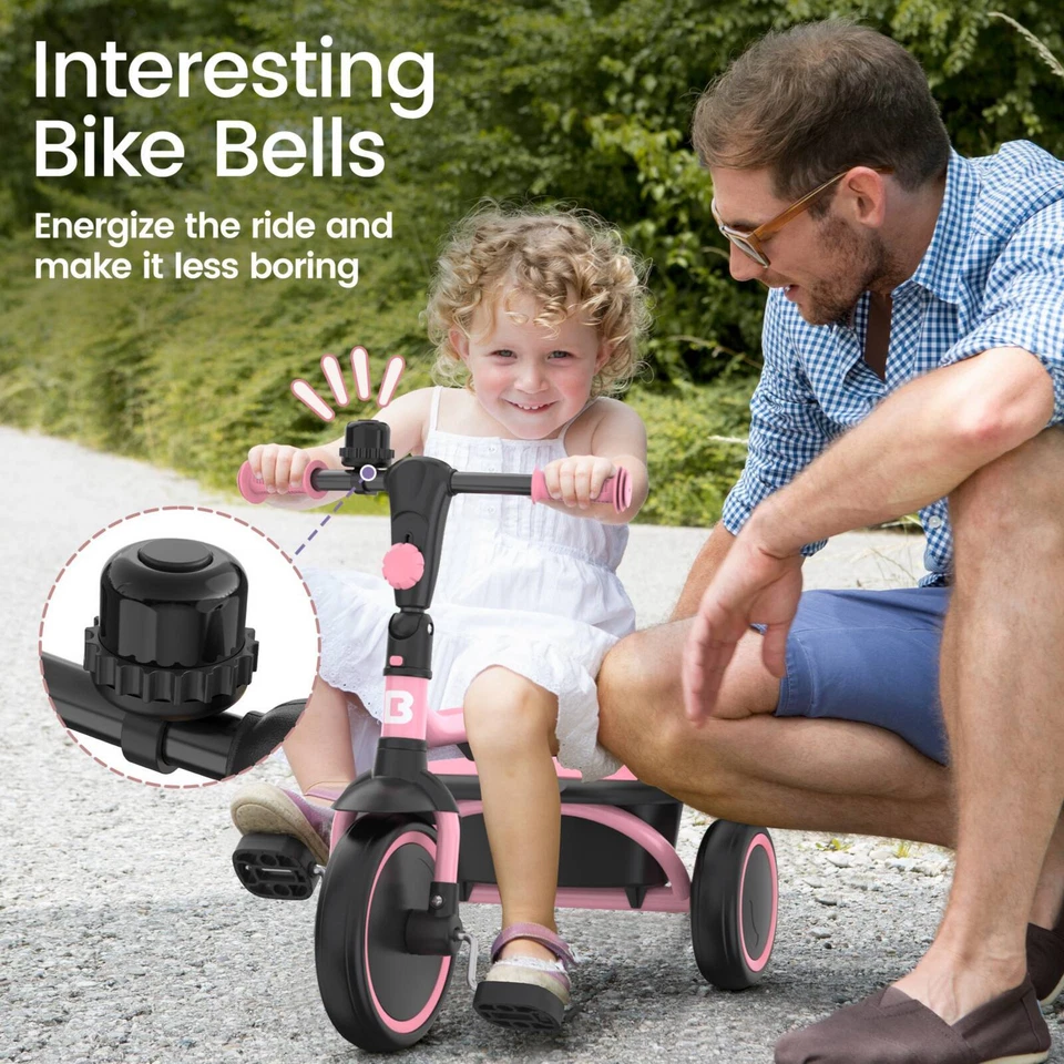 Triciclo Besrey para niños pequeños con campana, triciclo para niños y niñas, triciclos, rosa Foto 2 de 4