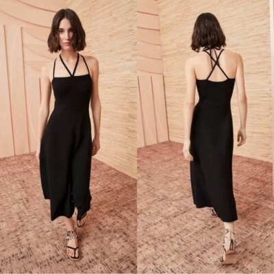 ULLA JOHNSON Black Evie Bustier Corset Ribbed Knit Halter Strappy Dress |  eBay