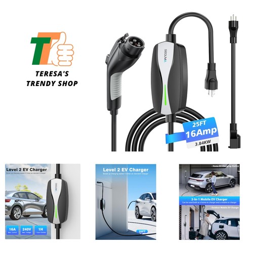 Level 1/2 EV Charger, 16Amp Electric Car Charger Portable EV Chargers 25FT Ca...