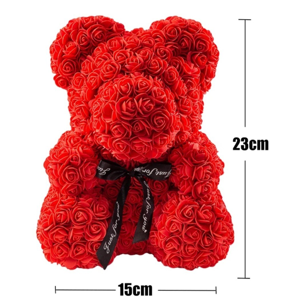 Ours en Rose Superbe Fleur Artificielle de Qualité Supérieure Fait Main Blanc