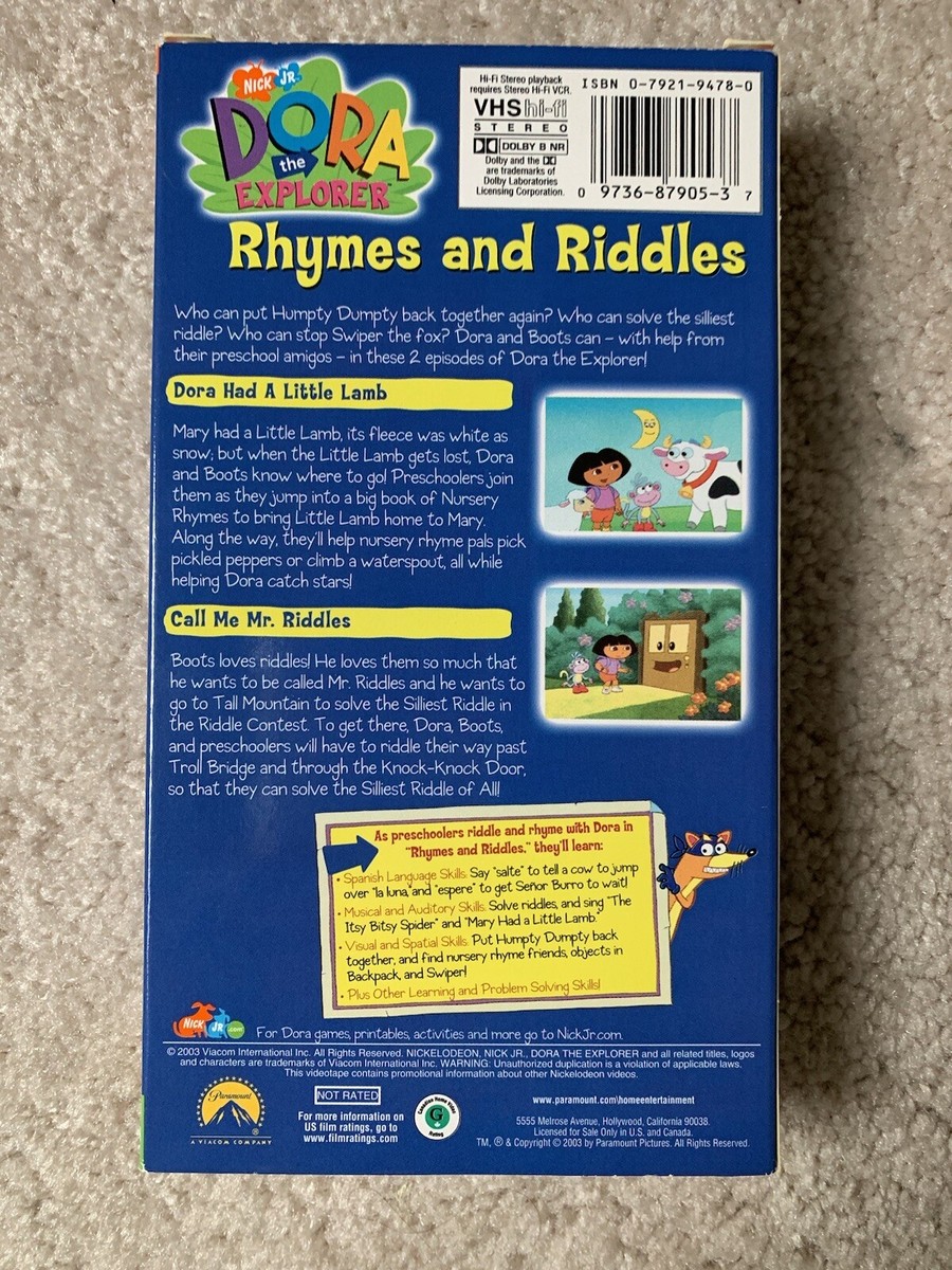 Dora the Explorer - Rhymes and Riddles. VHS, 2003 97368790537| eBay