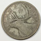 1945 Canada 25 Cents - George VI - Fine (F) KM#35 - 80% Silver - 7073