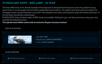 Star Citizen - ORIGIN 890 JUMP - (10 Years Insurance) - RARE