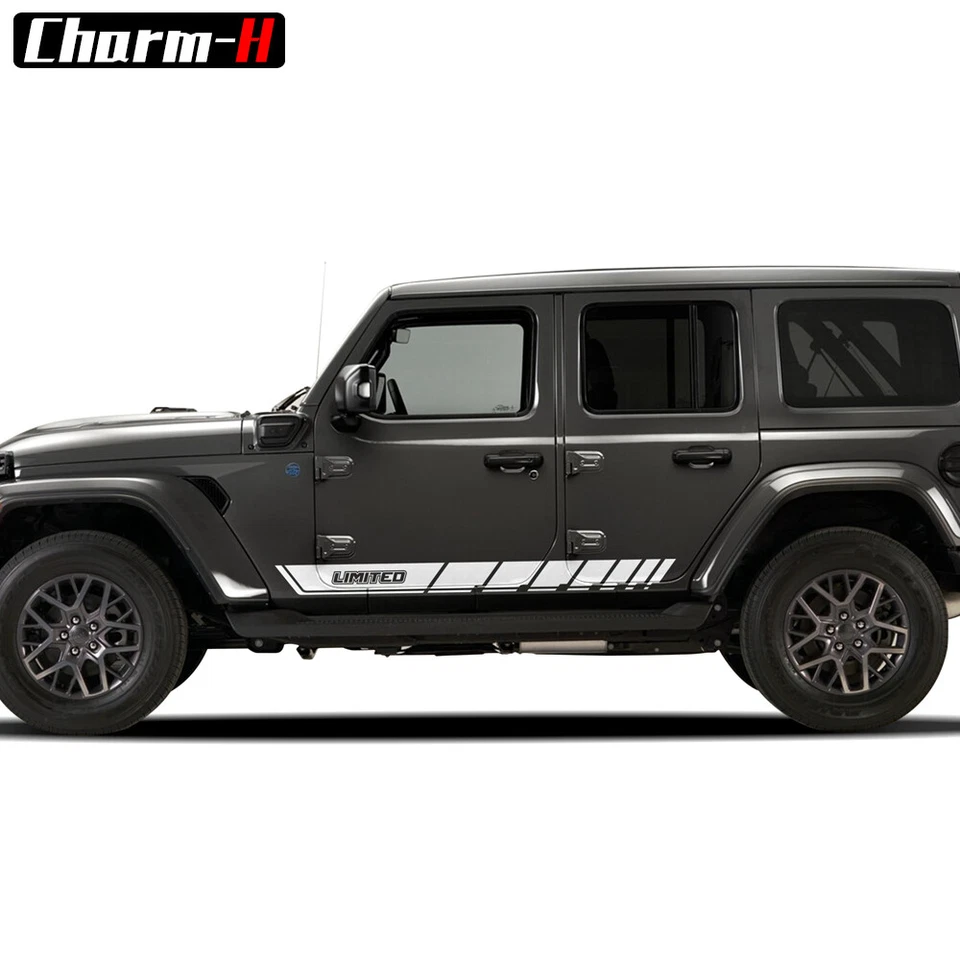 2pcs Car Door Side Skirt Rocker Panel Racing Stripes for Jeep Wrangler JK JL — 第 2/4 张图片