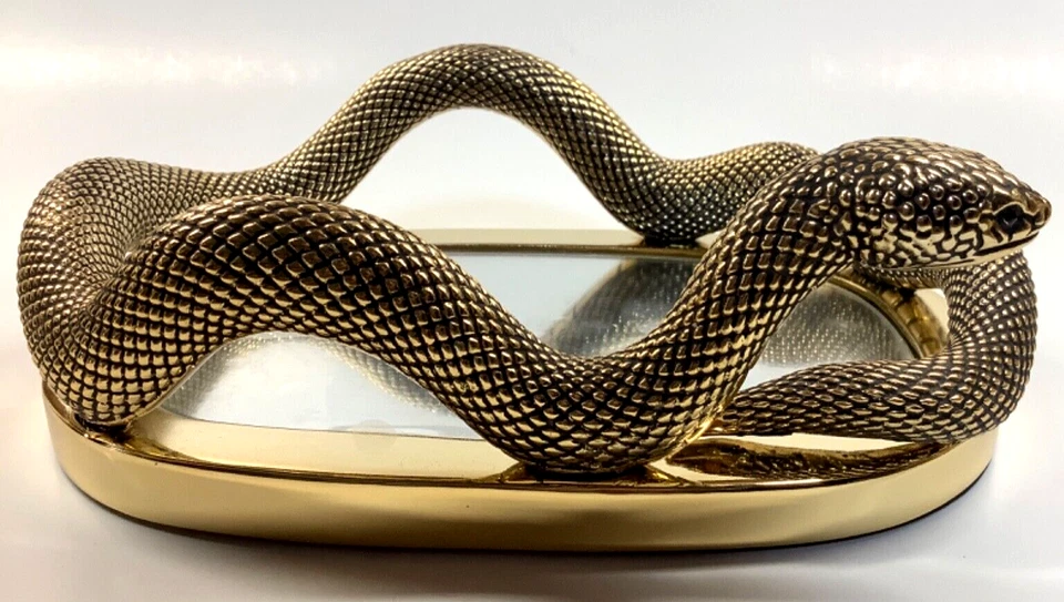 Bath & Body Works 3" x 8" x 6" Dorado Enrollado Serpiente Espejo Bandeja Tocador Nuevo con Etiquetas Foto 3 de 4