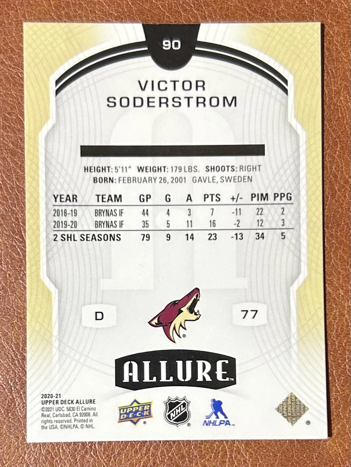 Victor Soderstrom 2020-21 Upper Deck Allure Base Rookie #90 Arizona Coyotes - Image 2 of 2