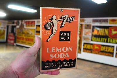 7up LEMON ANTI ACID SODA POP PORCELAIN METAL SIGN GAS OIL COKE PEPSI CRUSH
