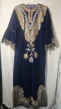 Exquisite Royal Blue Velvet Kaftan with Opulent Gold  Silver Embroidery