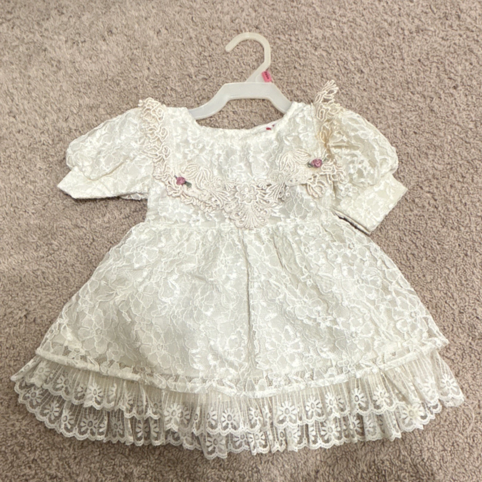 AIM Kids Ivory Fit & Flare Dress 18M Girls Lace Puff Sleeve Bow Floral Party