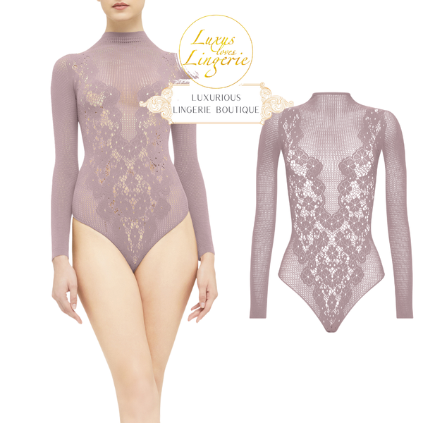 Flower Lace String Body By Wolford M Artic Dust Blumen Netz Transparent Spitze-image