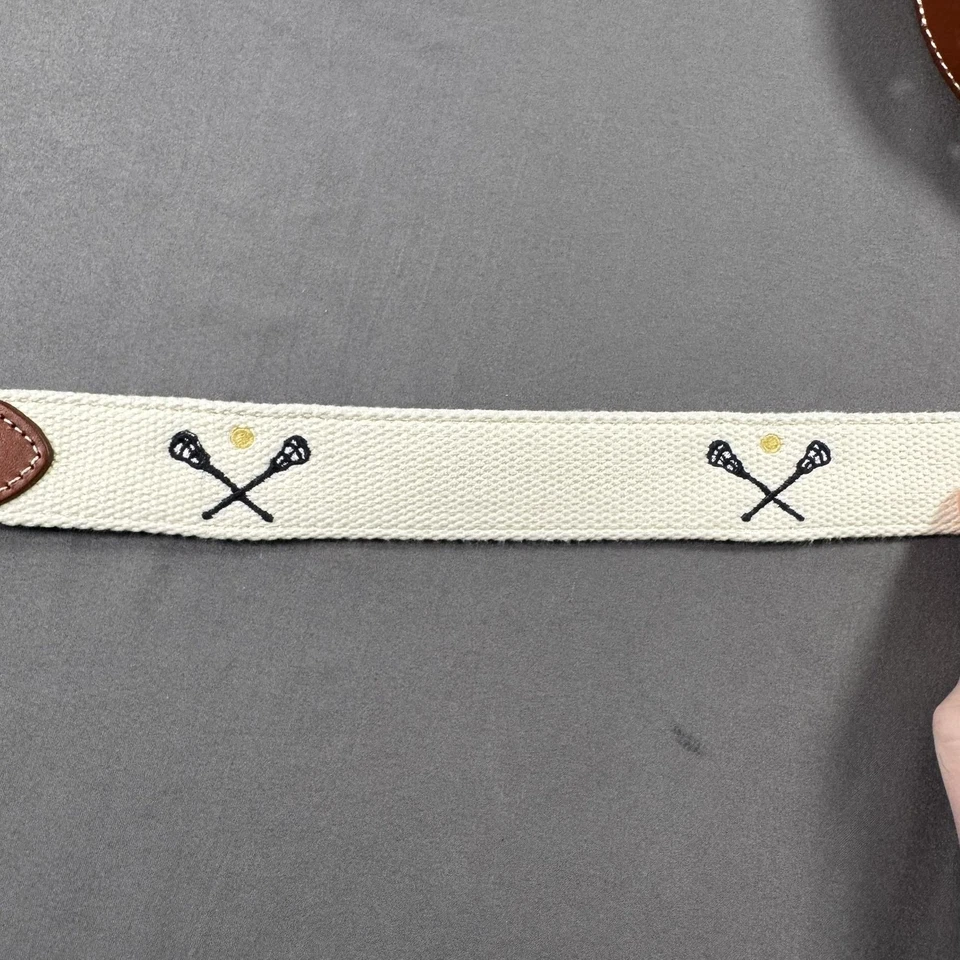 Cinturón Vineyard Vines para hombre talla 38 blanco lona cuero lacrosse tejido a punta de aguja Foto 3 de 4
