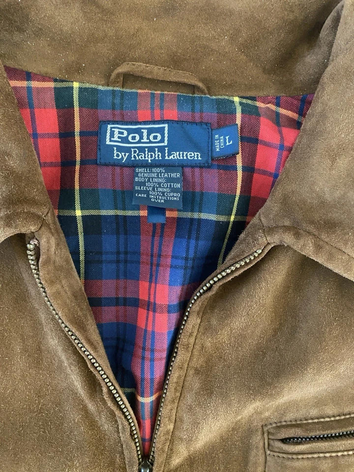 VTG Polo Ralph Lauren A2 Brown Suede Bomber Jacket Size L - Image 4 of 4