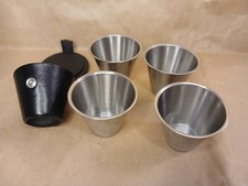 4 x Tiny Vintage Stirrup Cups In Broken Leather Case - Denmark Stainless Steel