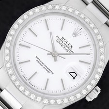 ROLEX MENS DATEJUST 16014 WHITE DIAL DIAMOND 18K WHITE GOLD STEEL OYSTER WATCH