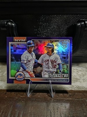 2026 Topps Series 1 It Takes Two #52 Juan Soto & Lindor Purple Rainbow Foil /250