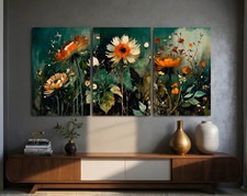 Abstract Botanical Canvas Art Set, Vintage Floral Landscape Wall Decor-Set of 3