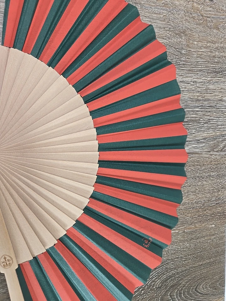 Classic Duvelleroy Paris Wooden & Linen Hand Fan Green Red French France - Image 4 of 4