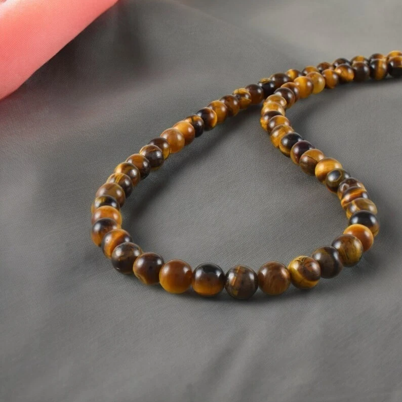 Collares AAA Genuinos Ojo de Tigre Suave Redondo Piedras Preciosas Cuentas 24"" Hombres y Mujeres Foto 4 de 4