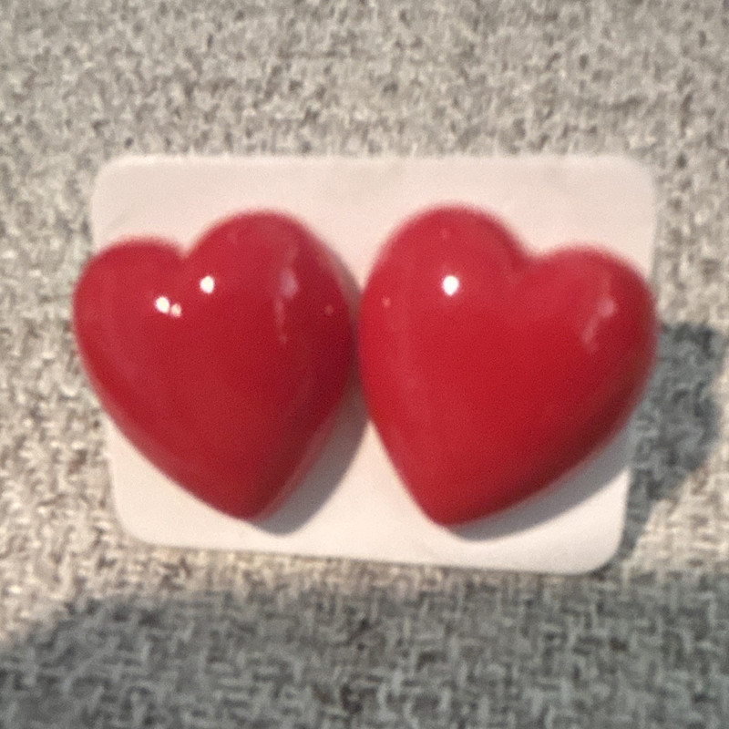 Red Heart Stud Earrings Lucite Butterfly Back Love Theme