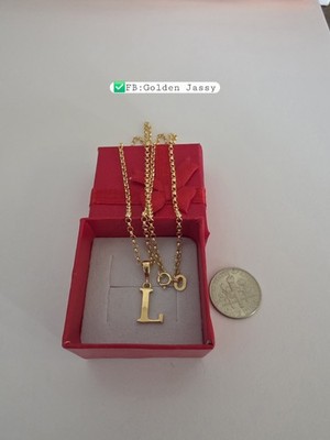 18K Real Gold L Necklace 17.5''long