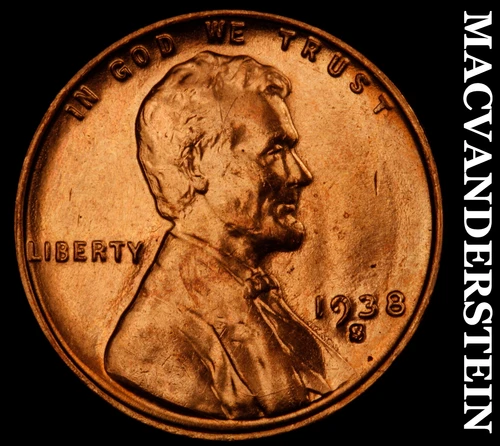 1938-S Lincoln Wheat Cent- Red- Choice Gem Brilliant Uncirculated Luster #J733