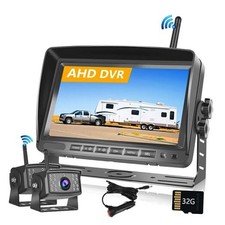 Wireless Dual Backup Camera System, 7" Monitor with Split Screen Plug and