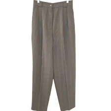 80s VTG High-waisted Counterparts Pants Womens 8 Brown Pinstripe Pleated Slacks