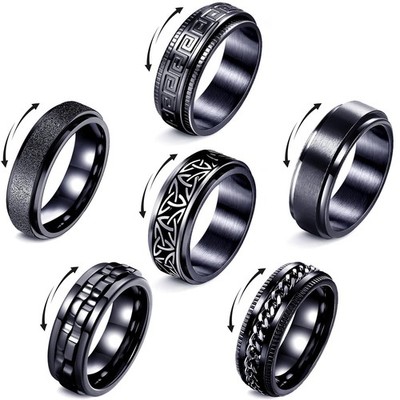 Fidget Rings for Anxiety 4-6pcs Stainless Steel 12, 6pcs,black,fidget 