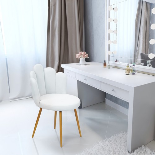 Chaise De Vanité Avec Dossier – Assise Laine D’agneau, Cadre Métal, 40x44x74 Cm, Design Moderne Pour Coiffeuse Ou Salon - 7