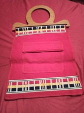 ANNI 70 BORSA SPESA TELA MANICI LEGNO RICAMI LEGGI DESCRIZIONE SHOPPING BAG RED 