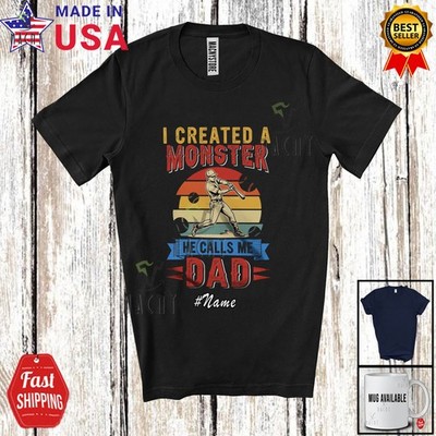 Custom Name Monster He Calls Me Dad; Father's Day Baseball Player Retro T-Shirt