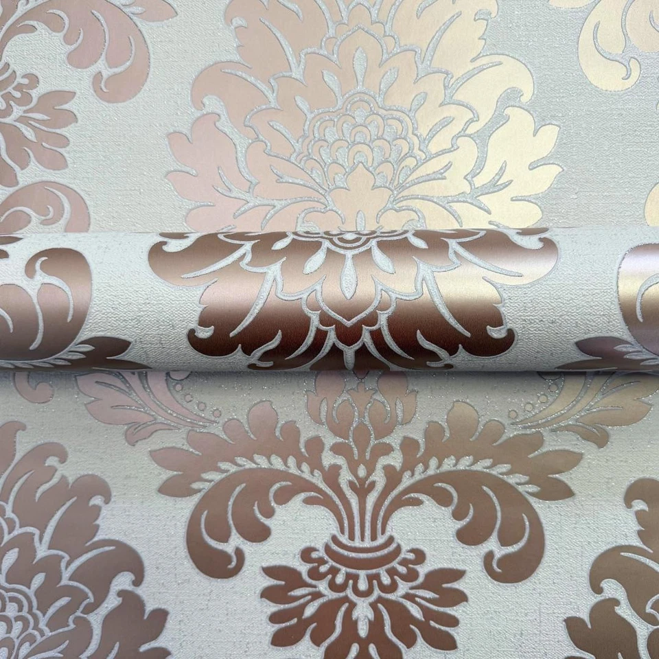 QUARTZ DAMASK WALLPAPER ROSE GOLD - FINE DECOR FD42204 GLITTER - Image 3 of 4