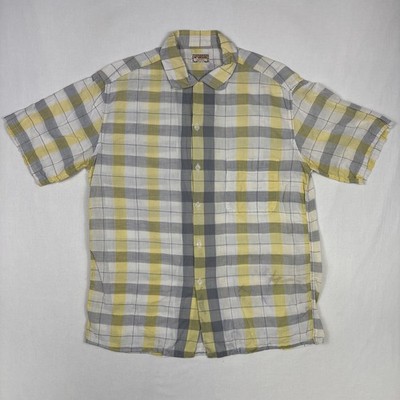 Vintage McGregor Loop Collar Button Up Men's M Yellow Plaid Short Sleeve 50s 60s